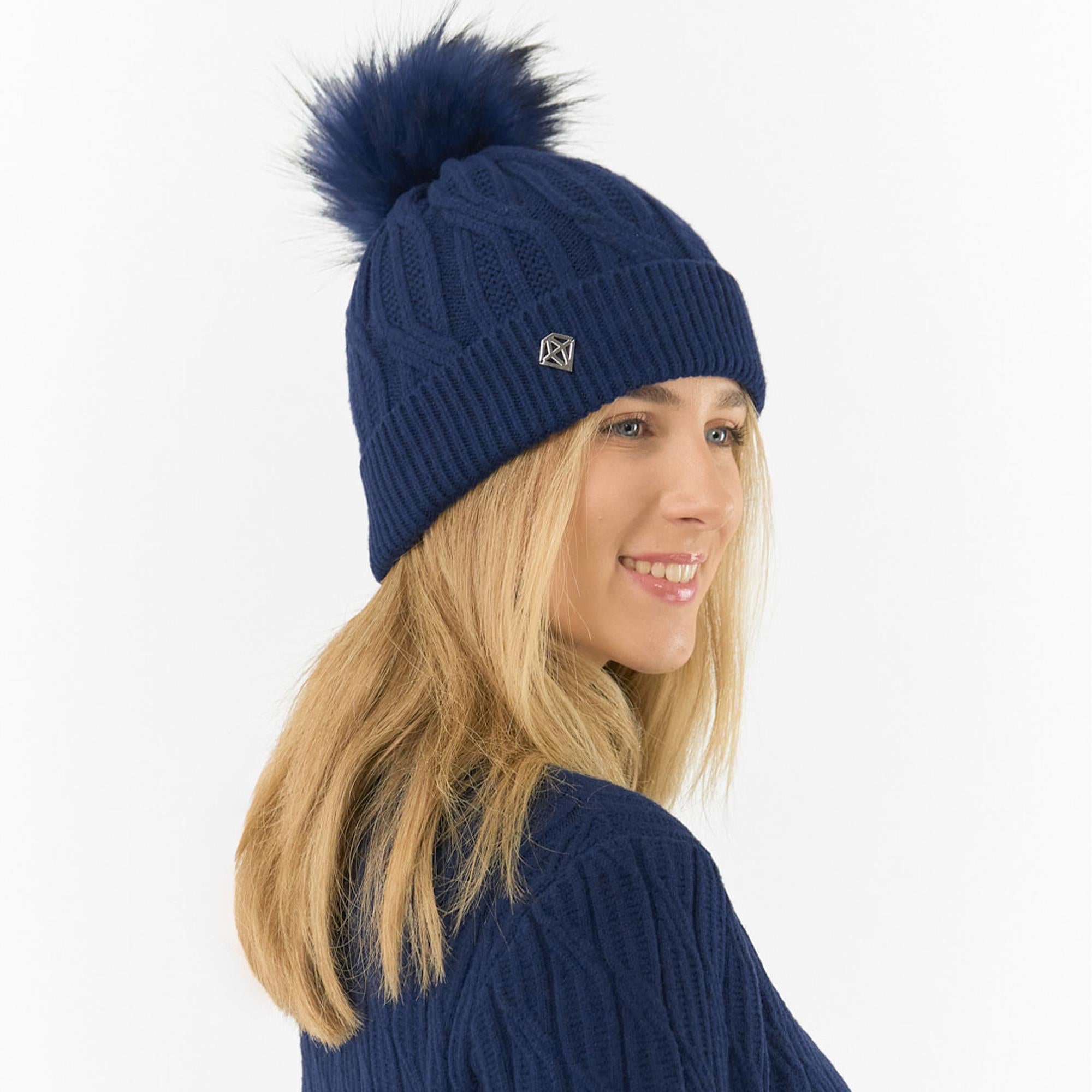 Pure Golf Suzie Margot Knit Waterproof Ladies Bobble Hat Navy